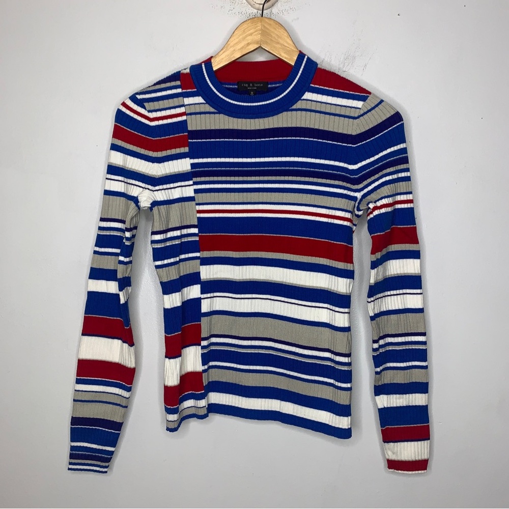 Rag & Bone Mason Red Blue Stripe Sweater Size Medium CP18